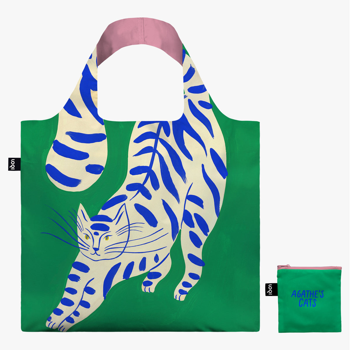 AGATHE SINGER Stretching Cat on Green Recycled Bag